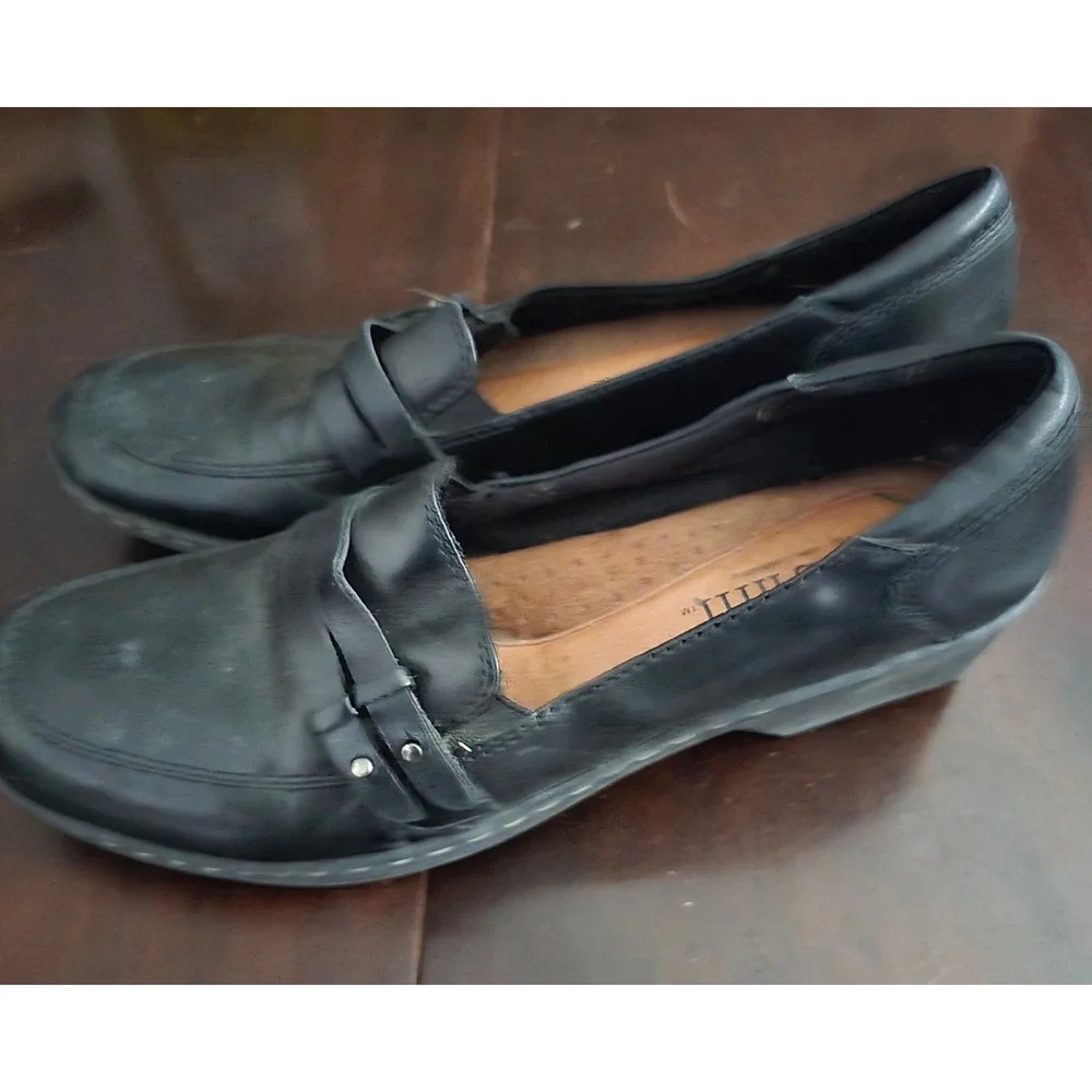 Cobb Hill New Balance Black Leather Wedge Loafers Shoes CAF02 BK Womens 10N